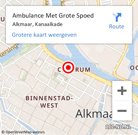 Locatie op kaart van de 112 melding: Ambulance Met Grote Spoed Naar Alkmaar, Kanaalkade op 20 mei 2024 00:33