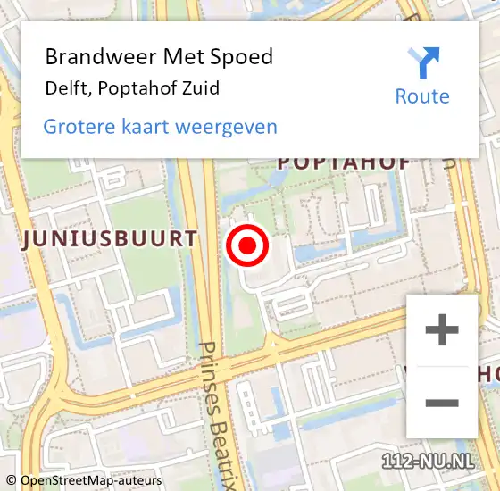 Locatie op kaart van de 112 melding: Brandweer Met Spoed Naar Delft, Poptahof Zuid op 20 mei 2024 00:33
