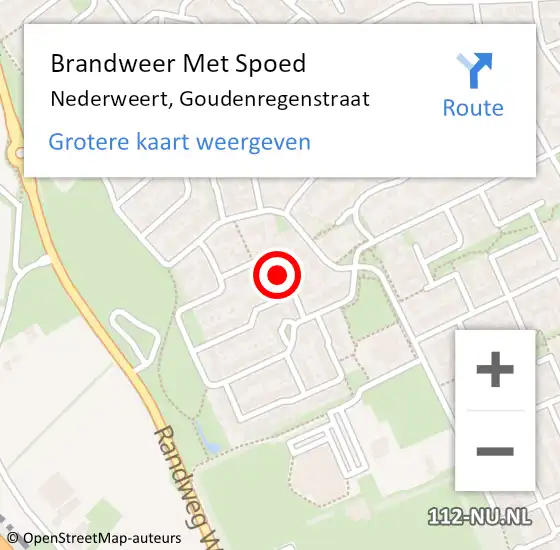 Locatie op kaart van de 112 melding: Brandweer Met Spoed Naar Nederweert, Goudenregenstraat op 20 mei 2024 00:55