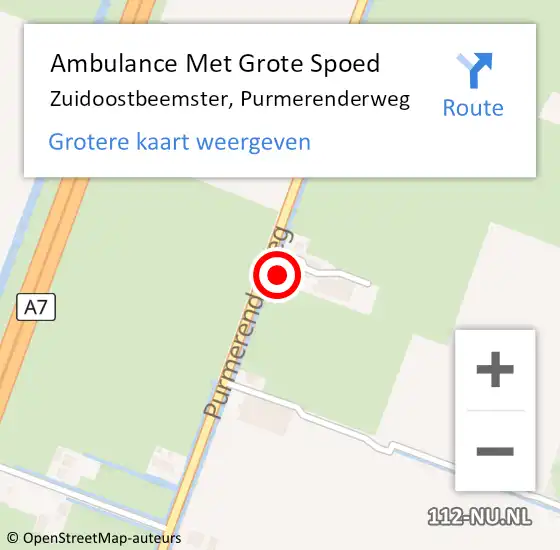 Locatie op kaart van de 112 melding: Ambulance Met Grote Spoed Naar Zuidoostbeemster, Purmerenderweg op 20 mei 2024 01:06