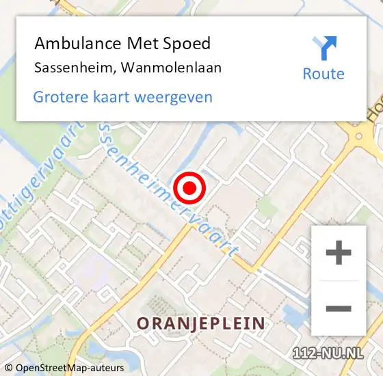 Locatie op kaart van de 112 melding: Ambulance Met Spoed Naar Sassenheim, Wanmolenlaan op 20 mei 2024 01:17