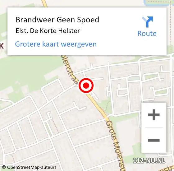 Locatie op kaart van de 112 melding: Brandweer Geen Spoed Naar Elst, De Korte Helster op 20 mei 2024 01:19