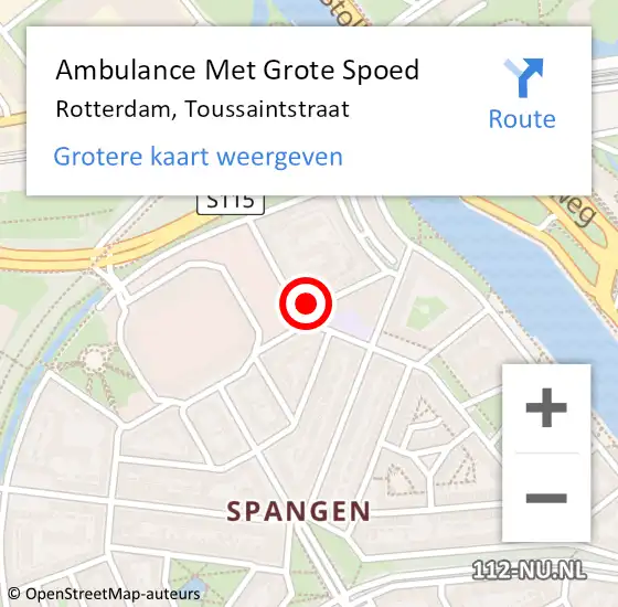 Locatie op kaart van de 112 melding: Ambulance Met Grote Spoed Naar Rotterdam, Toussaintstraat op 20 mei 2024 01:19