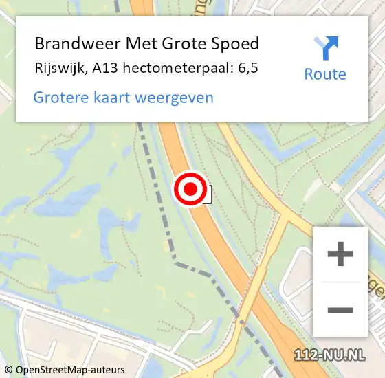 Locatie op kaart van de 112 melding: Brandweer Met Grote Spoed Naar Rijswijk, A13 hectometerpaal: 6,5 op 20 mei 2024 01:24