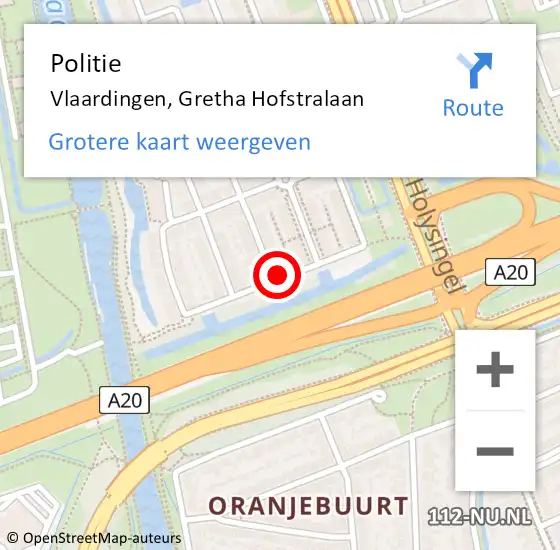 Locatie op kaart van de 112 melding: Politie Vlaardingen, Gretha Hofstralaan op 20 mei 2024 01:31
