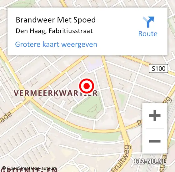 Locatie op kaart van de 112 melding: Brandweer Met Spoed Naar Den Haag, Fabritiusstraat op 20 mei 2024 01:53