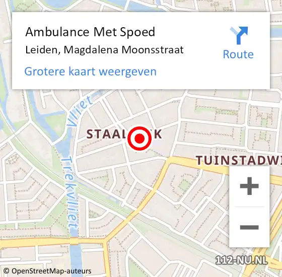 Locatie op kaart van de 112 melding: Ambulance Met Spoed Naar Leiden, Magdalena Moonsstraat op 20 mei 2024 02:04