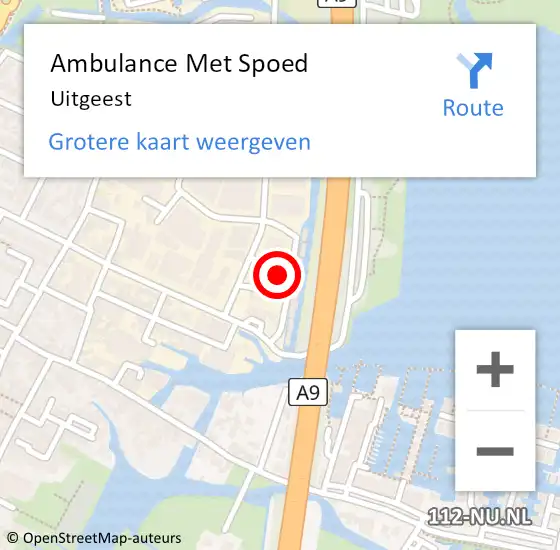 Locatie op kaart van de 112 melding: Ambulance Met Spoed Naar Uitgeest op 20 mei 2024 02:54