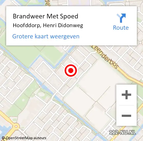 Locatie op kaart van de 112 melding: Brandweer Met Spoed Naar Hoofddorp, Henri Didonweg op 20 mei 2024 03:07