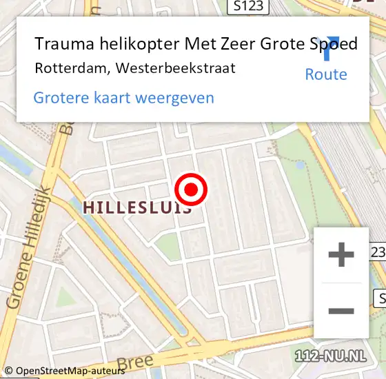 Locatie op kaart van de 112 melding: Trauma helikopter Met Zeer Grote Spoed Naar Rotterdam, Westerbeekstraat op 20 mei 2024 03:21