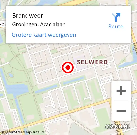 Locatie op kaart van de 112 melding: Brandweer Groningen, Acacialaan op 20 mei 2024 03:34