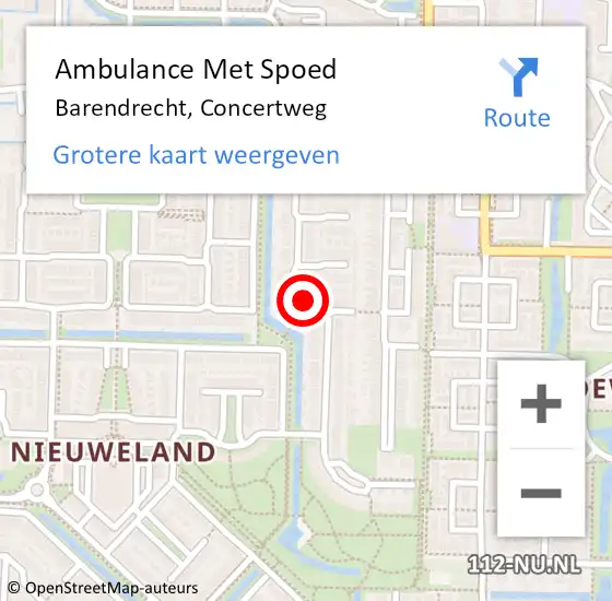 Locatie op kaart van de 112 melding: Ambulance Met Spoed Naar Barendrecht, Concertweg op 20 mei 2024 03:45