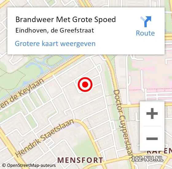 Locatie op kaart van de 112 melding: Brandweer Met Grote Spoed Naar Eindhoven, de Greefstraat op 20 mei 2024 03:51