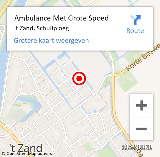 Locatie op kaart van de 112 melding: Ambulance Met Grote Spoed Naar 't Zand, Schuifploeg op 20 mei 2024 03:53
