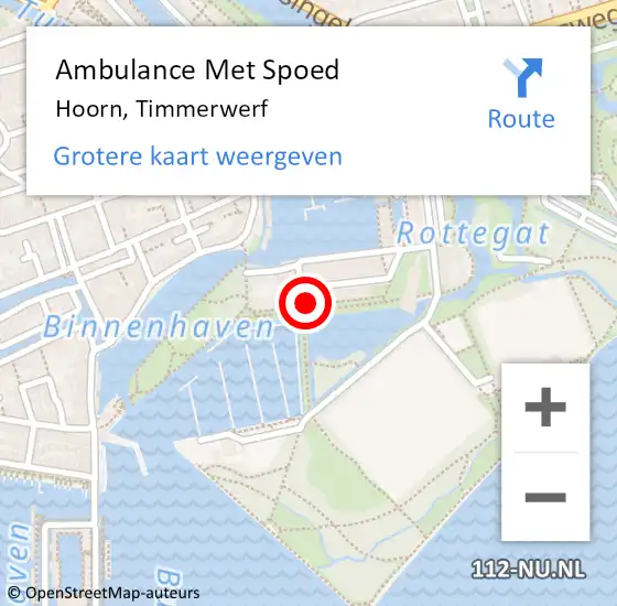 Locatie op kaart van de 112 melding: Ambulance Met Spoed Naar Hoorn, Timmerwerf op 20 mei 2024 03:58