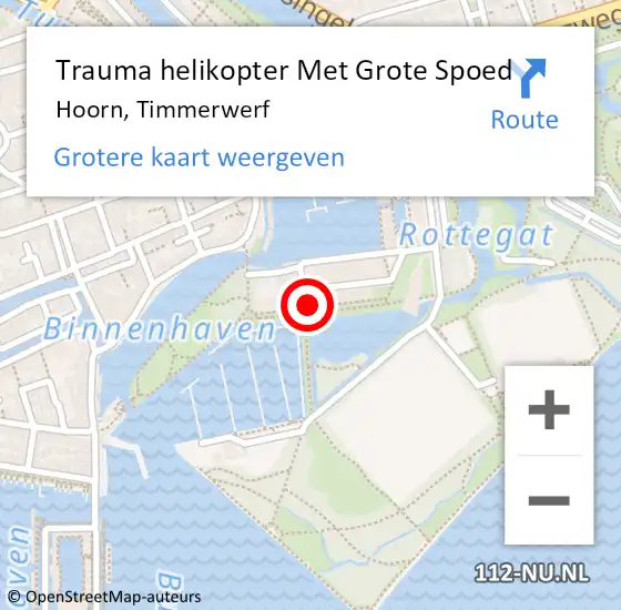 Locatie op kaart van de 112 melding: Trauma helikopter Met Grote Spoed Naar Hoorn, Timmerwerf op 20 mei 2024 04:01