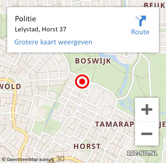 Locatie op kaart van de 112 melding: Politie Lelystad, Horst 37 op 20 mei 2024 04:06