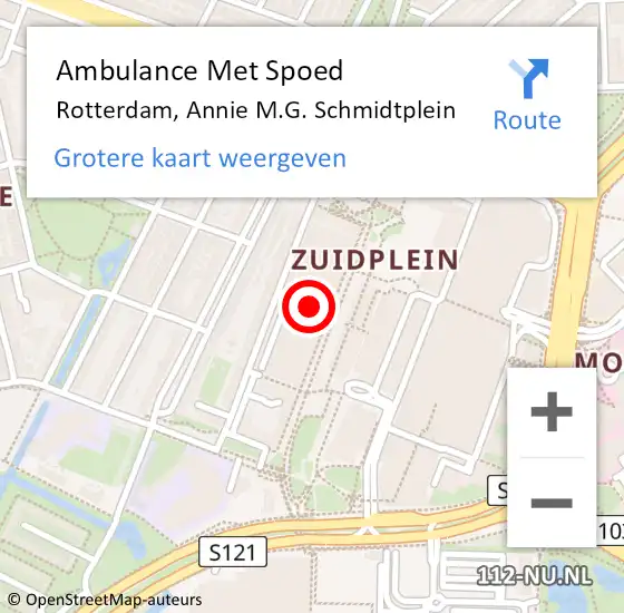 Locatie op kaart van de 112 melding: Ambulance Met Spoed Naar Rotterdam, Annie M.G. Schmidtplein op 20 mei 2024 04:13