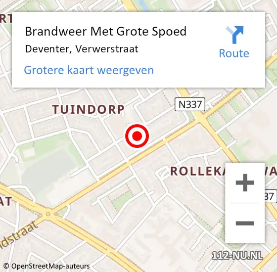 Locatie op kaart van de 112 melding: Brandweer Met Grote Spoed Naar Deventer, Verwerstraat op 20 mei 2024 04:19