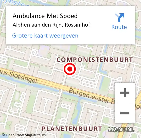 Locatie op kaart van de 112 melding: Ambulance Met Spoed Naar Alphen aan den Rijn, Rossinihof op 20 mei 2024 04:25