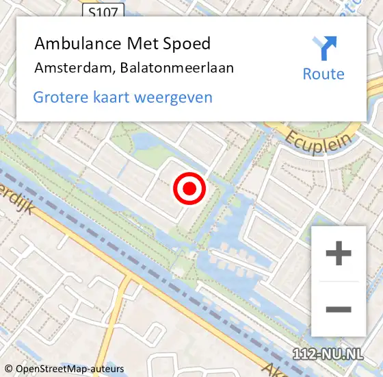 Locatie op kaart van de 112 melding: Ambulance Met Spoed Naar Amsterdam, Balatonmeerlaan op 20 mei 2024 04:41