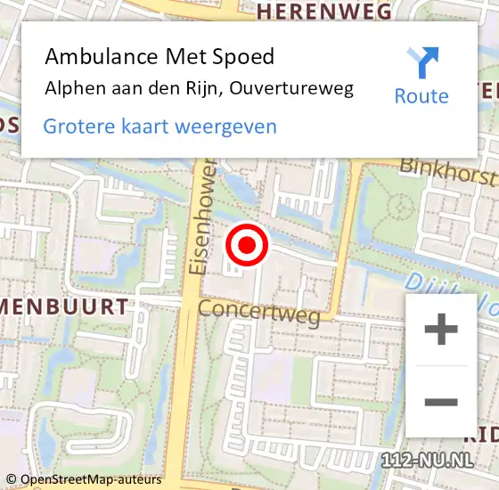 Locatie op kaart van de 112 melding: Ambulance Met Spoed Naar Alphen aan den Rijn, Ouvertureweg op 20 mei 2024 04:51