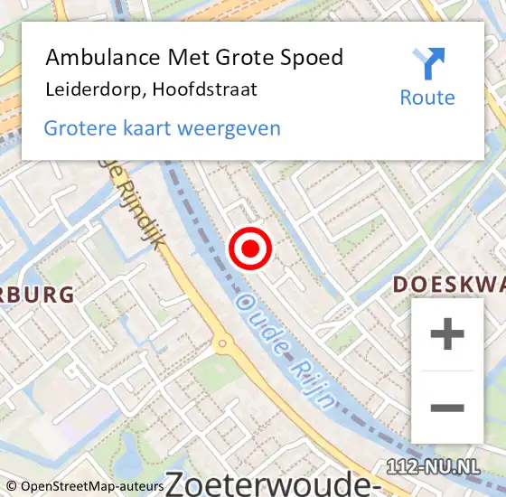 Locatie op kaart van de 112 melding: Ambulance Met Grote Spoed Naar Leiderdorp, Hoofdstraat op 20 mei 2024 05:08