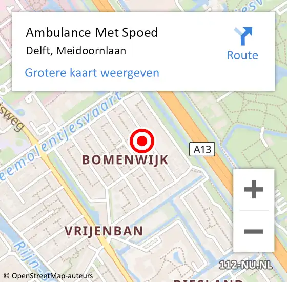 Locatie op kaart van de 112 melding: Ambulance Met Spoed Naar Delft, Meidoornlaan op 20 mei 2024 05:27