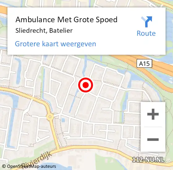 Locatie op kaart van de 112 melding: Ambulance Met Grote Spoed Naar Sliedrecht, Batelier op 20 mei 2024 06:55