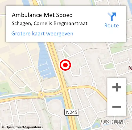 Locatie op kaart van de 112 melding: Ambulance Met Spoed Naar Schagen, Cornelis Bregmanstraat op 20 mei 2024 07:08