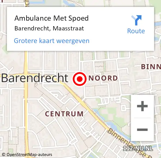 Locatie op kaart van de 112 melding: Ambulance Met Spoed Naar Barendrecht, Maasstraat op 20 mei 2024 07:34