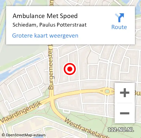 Locatie op kaart van de 112 melding: Ambulance Met Spoed Naar Schiedam, Paulus Potterstraat op 20 mei 2024 08:06