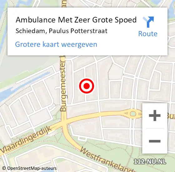 Locatie op kaart van de 112 melding: Ambulance Met Zeer Grote Spoed Naar Schiedam, Paulus Potterstraat op 20 mei 2024 08:09