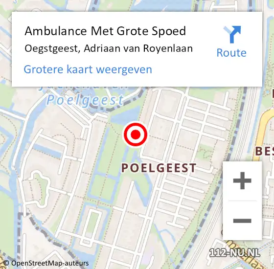 Locatie op kaart van de 112 melding: Ambulance Met Grote Spoed Naar Oegstgeest, Adriaan van Royenlaan op 20 mei 2024 08:15