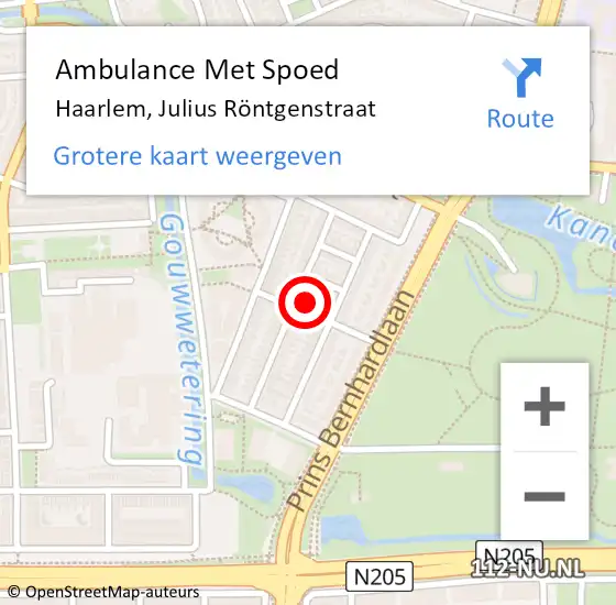Locatie op kaart van de 112 melding: Ambulance Met Spoed Naar Haarlem, Julius Röntgenstraat op 20 mei 2024 08:24