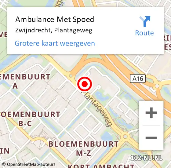 Locatie op kaart van de 112 melding: Ambulance Met Spoed Naar Zwijndrecht, Plantageweg op 20 mei 2024 08:35