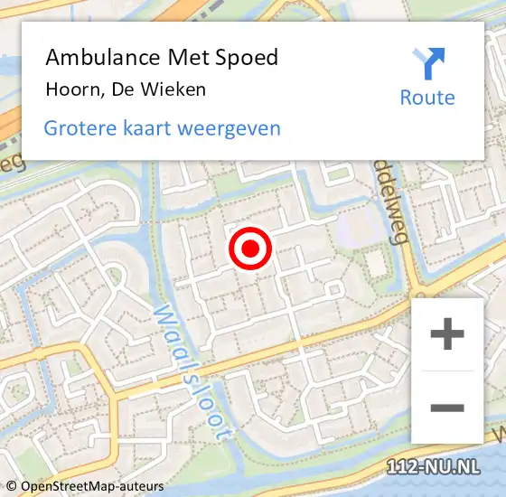 Locatie op kaart van de 112 melding: Ambulance Met Spoed Naar Hoorn, De Wieken op 20 mei 2024 08:36