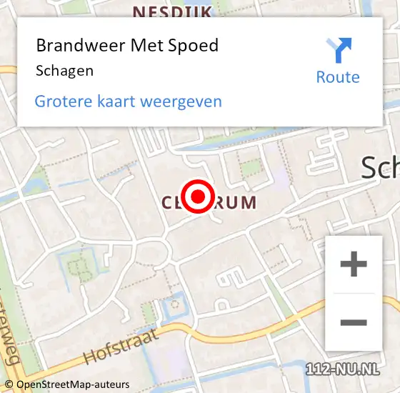 Locatie op kaart van de 112 melding: Brandweer Met Spoed Naar Schagen op 20 mei 2024 08:58