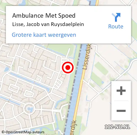 Locatie op kaart van de 112 melding: Ambulance Met Spoed Naar Lisse, Jacob van Ruysdaelplein op 20 mei 2024 09:12