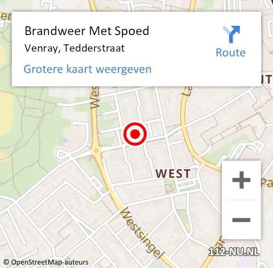 Locatie op kaart van de 112 melding: Brandweer Met Spoed Naar Venray, Tedderstraat op 20 mei 2024 09:27