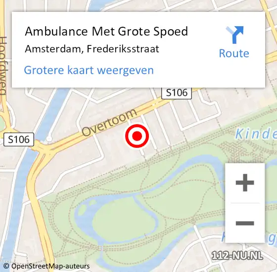 Locatie op kaart van de 112 melding: Ambulance Met Grote Spoed Naar Amsterdam, Frederiksstraat op 20 mei 2024 09:44