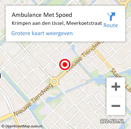 Locatie op kaart van de 112 melding: Ambulance Met Spoed Naar Krimpen aan den IJssel, Meerkoetstraat op 20 mei 2024 09:44