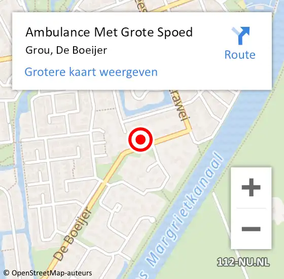 Locatie op kaart van de 112 melding: Ambulance Met Grote Spoed Naar Grou, De Boeijer op 16 oktober 2013 19:07