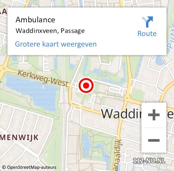 Locatie op kaart van de 112 melding: Ambulance Waddinxveen, Passage op 20 mei 2024 10:16