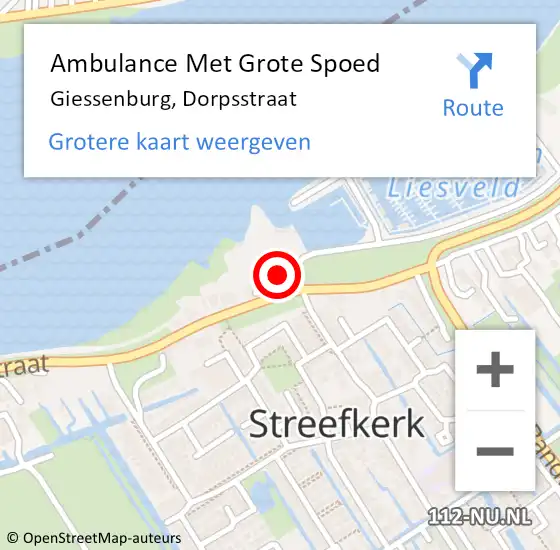 Locatie op kaart van de 112 melding: Ambulance Met Grote Spoed Naar Giessenburg, Dorpsstraat op 20 mei 2024 10:45
