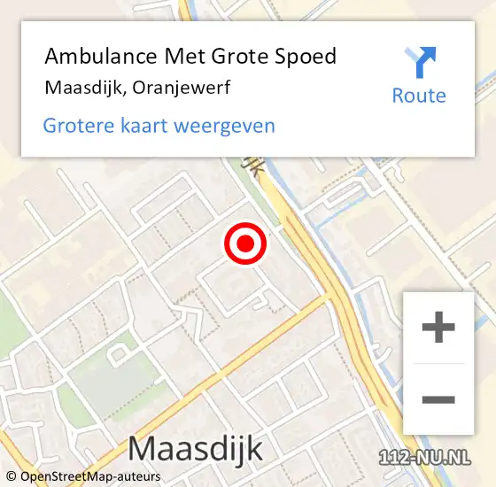 Locatie op kaart van de 112 melding: Ambulance Met Grote Spoed Naar Maasdijk, Oranjewerf op 20 mei 2024 10:45