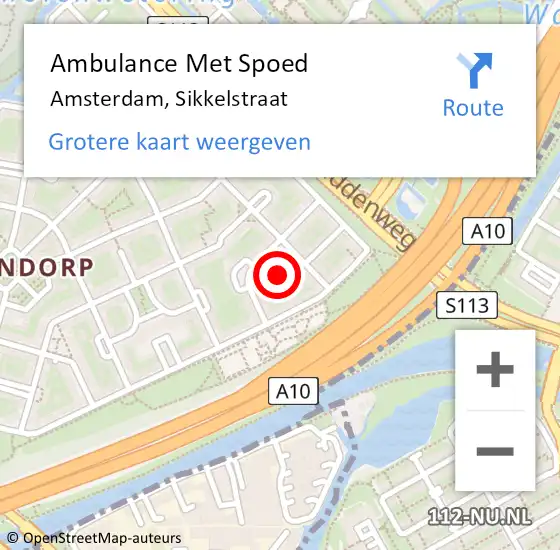 Locatie op kaart van de 112 melding: Ambulance Met Spoed Naar Amsterdam, Sikkelstraat op 20 mei 2024 10:50
