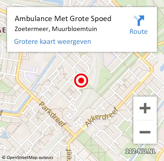 Locatie op kaart van de 112 melding: Ambulance Met Grote Spoed Naar Zoetermeer, Muurbloemtuin op 20 mei 2024 10:54