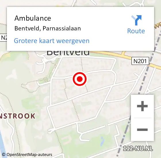 Locatie op kaart van de 112 melding: Ambulance Bentveld, Parnassialaan op 20 mei 2024 11:16