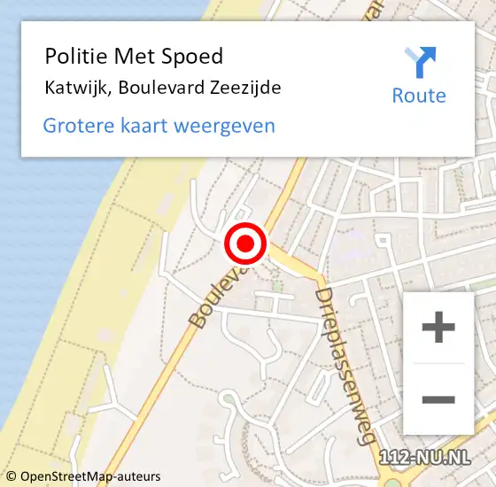 Locatie op kaart van de 112 melding: Politie Met Spoed Naar Katwijk, Boulevard Zeezijde op 20 mei 2024 11:41
